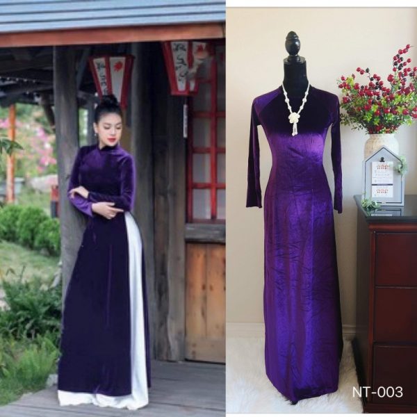 Áo Dài - Nhung,Trơn,Màu Tím,Huế - NT-003 - Image 2